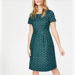 Boden Sierra Textured Dress in Aegean Blue Twin Spot Green Flower Print 6L LONG